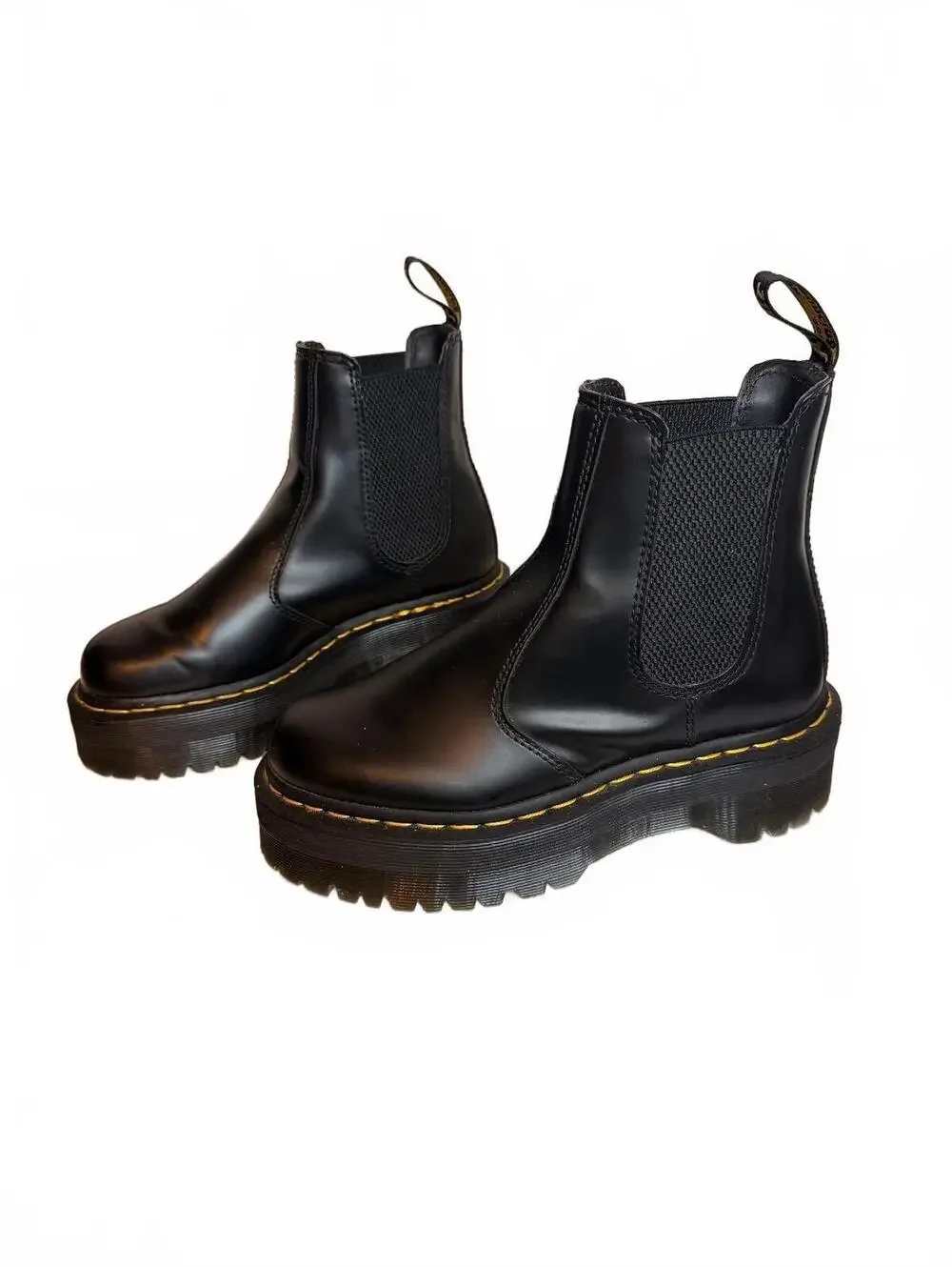 Dr. Martens Black Leather Chelsea Polished Platform Boots Chunky Size 6